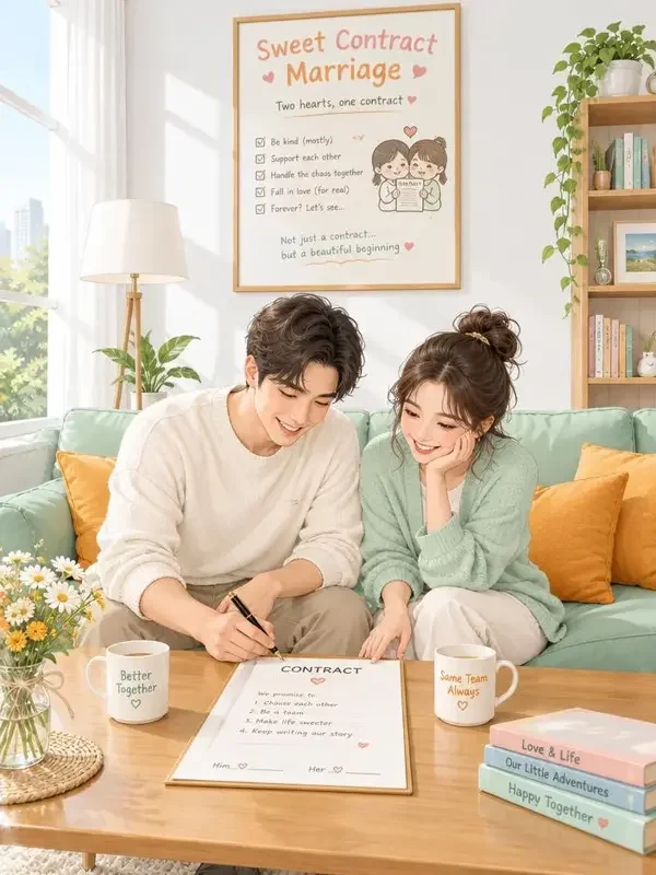 剧场短剧《契约婚姻有点甜》封面海报，都市甜宠题材
